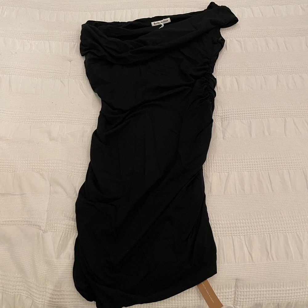 Reformation Black Ruched Mini Dress